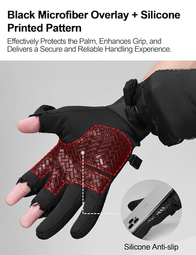 KUTOOK Winter Fishing Gloves for Men& Women Waterproof Glove Cold Weather Hunting Photography Shooting Hiking - color: Black, size: XX-Large