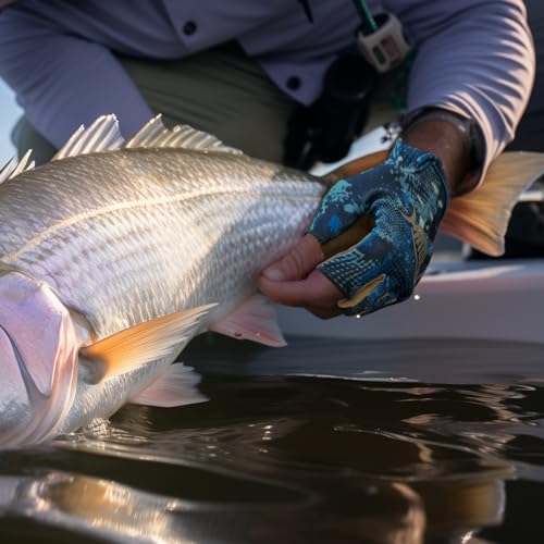 Palmyth Stubby UV Fishing Gloves Sun Protection Fingerless Glove Men Women UPF 50+ SPF for Kayaking, Paddling, Canoeing, Rowing, Driving - color: Blue Camo, size: Small