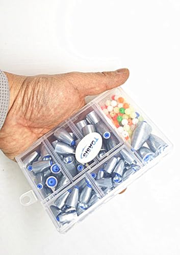 TOASIS Fishing Steel Weights Rubber-core Tube Sinkers - style: Assorted Kit-65pcs With Beads