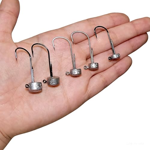 20Pcs Ned Rig Jig Heads 1/16-1/4oz Dual Antislip Barbs for Bass | Dual Anti-Slip Barbs Design, Mushroom Head Design, Sharp High-Strength Jig Hooks, Precision Die-cast Construction - size: 3/32oz-20Pcs