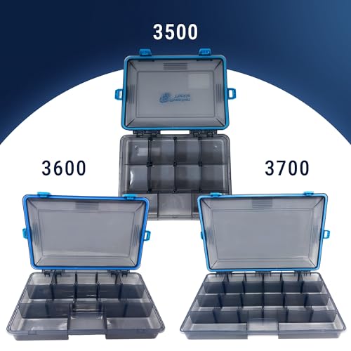 Reaction Tackle Standard Tackle Trays, Plastic Tackle Box Organizers with Four Secure Latches, Removable Dividers and Semi Transparent Lid for Fishing Storage - 3500 (2-Pack) - size: 3500 (2-Pack)