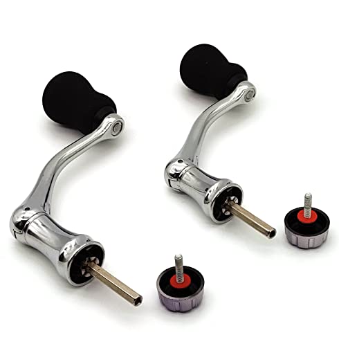 Fishing Spinning Reel Handle, All-Metal, with the Grip EVA for Spinning Reels Replacement Grip Parts, 2 Pack, Silver, Medium Large