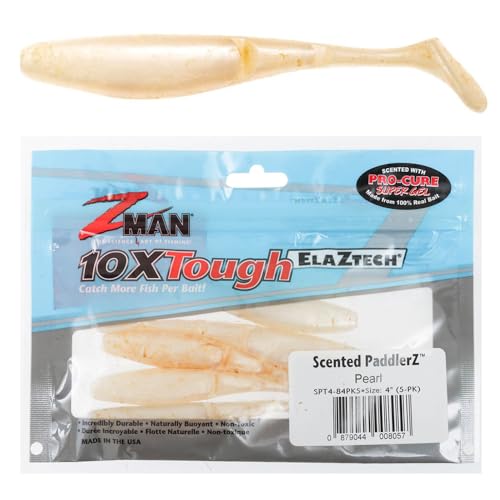 Z-Man SPT4-84PK5 Elaztech Paddlerz Scented Swimbait, 4", Pearl, 5/Pack