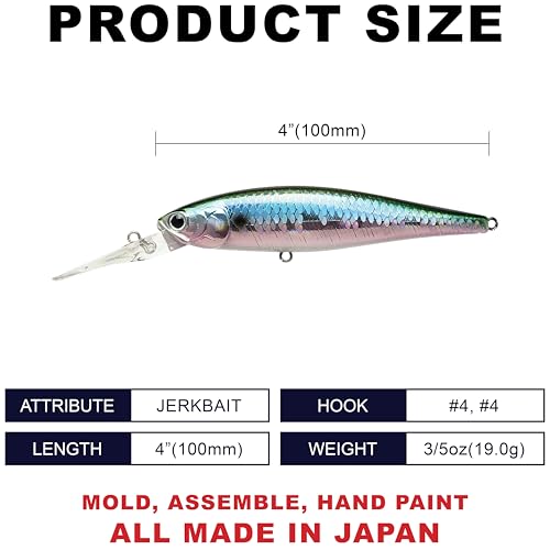 LUCKY CRAFT Pointer 100DD-S, Saltwater Surf Fishing Lures, Jerkbait, Halibut, Surf Perch, Calico Bass, White Seabass, Striped Bass, Sinking, Fishing Gear - color: 770 MS Green Herring