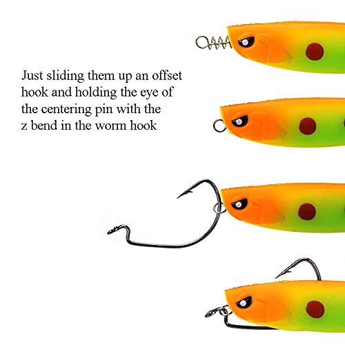 Centering Pin Spring Twist Lock Fishing Screw Worm Hook Crank Grub Rig Fixed Bait Run Straight Self Align Long Enough Secure Not Off Center Stainless Steel for Soft Lure - size: 42mm 50Pcs