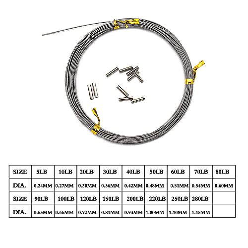 5LB-280LB 7 Strands Stainless Steel Wire Leader Nylon Coated-32.8ft Fishing Leader with 10pcs Crimp Sleeves - color: Silver, size: 10LB