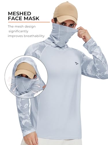 Rodeel UPF 50+ Men’s Long Sleeve Performance Fishing Hiking Shirt with Mask UV Neck Gaiter Hoodie - color: A1.5pack：black,grey,blue,green,brown, size: 3X-Large