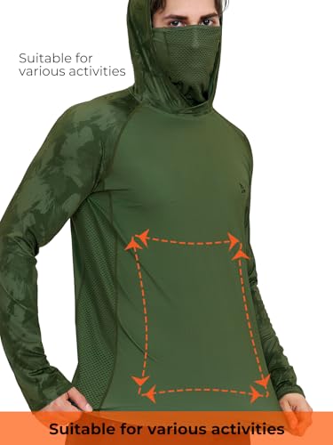Rodeel UPF 50+ Men’s Long Sleeve Performance Fishing Hiking Shirt with Mask UV Neck Gaiter Hoodie - color: A1.5pack：black,grey,blue,green,brown, size: XX-Large
