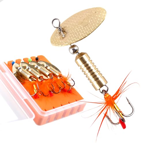 Trout Spinnerbait Lures Inline Rooster Tail Fishing Kit Brass Spinner Baits with Smooth Rotation Flash Blade for Bass Pike Crappie Saltwater Freshwater Lake River 360 Balance Hook - color: 1/8 oz