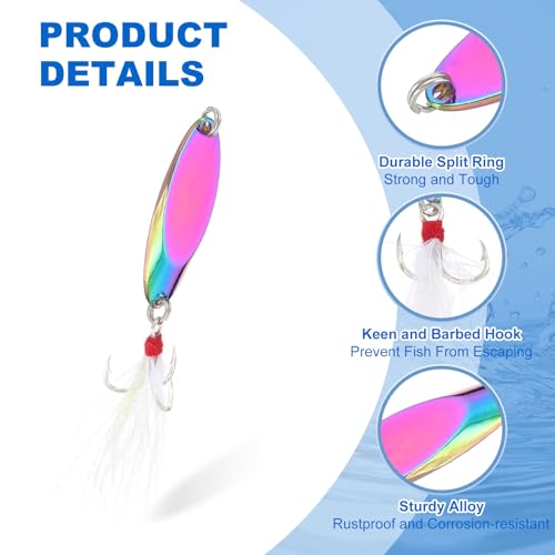 PATIKIL Fishing Spoons, Fishing Lures Casting Spoon Treble Hooks Jigs Hard Metal Spinner Baits - color: Multicolor, size: 1/4 oz