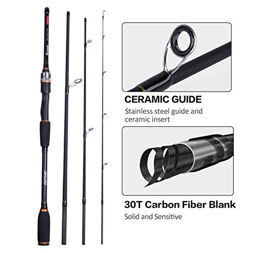 Goture 4-Piece Travel Carbon Fishing Rod M/MH Action 6.6-12ft Multi-Colors | Goture multi-spec travel fishing rods adopt upgraded high-grade carbon fiber blank with premium Fuji line guides - color: Black, size: Spinning/9'-Moderate-Fast/Medium-Heavy