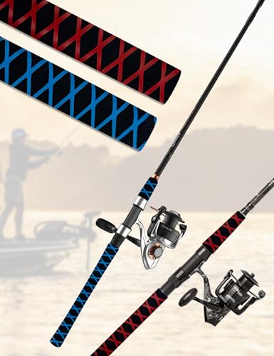 Accering X-Pattern Waterproof Fishing Rod Wrap (φ25mm, Black & Red) | Waterproof, Flexible fishing rod wrap (L3.3ft, Shrink Ratio: 1.8:1) for bare metal handle & golf clubs. - color: Black & Red, size: φ25mm, L3.3ft