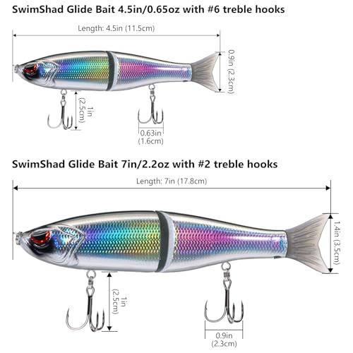 Bassdash SwimShad Glide Baits Jointed Swimbait Bass Pike Salmon Trout Muskie Fishing Lure - color: Black/Silver, size: 4.5in/0.65oz