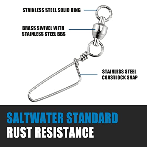 Dr.Fish 20 Pack Fishing Snap Swivels Ball Bearing Swivels Fishing Tackle Saltwater & Freshwater Coast Lock Lure Snaps Clips Terminal Tackle Line Leader Connector Accessories - size: #5-126LB-20 Pack
