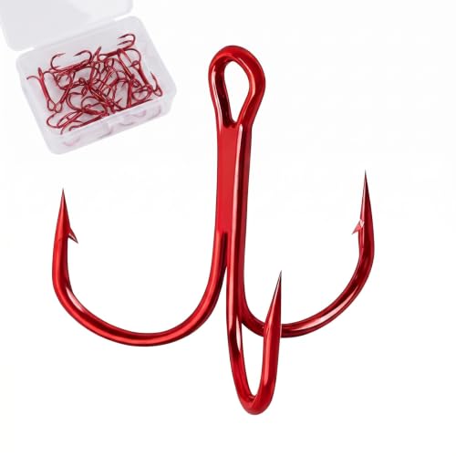 100pcs Fishing Hook Treble Hooks High Carbon Treble Hooks Super Sharp Solid Size 2 4 6 8 10 12 Triple Barbed Steel Fish Hook - color: Red, size: 8#-100pcs