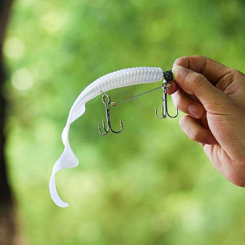 Fishing Rig with Weighted Jig Head and Treble Hook – Screw Lock Bait Keeper for Soft Lures, 3PCS Pack for Saltwater and Freshwater Fishing - size: 1/2oz, style: Double