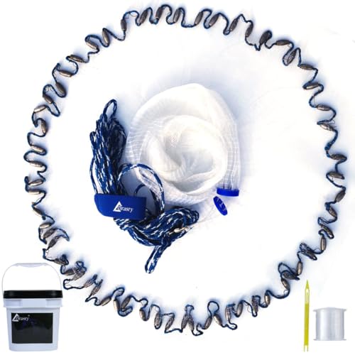 Drasry Saltwater Fishing Cast Net for Bait 3/8 1/4 or 1/2 with Heavy Sinkers Fish Trap Throw Net. Size 3ft/4ft/5ft/6ft/7ft/8ft/9ft/10ft Radius Freshwater Nets - size: 6FT (180cm) Radius, style: Lead Sinkers-3/8mesh-0.3mm Mono