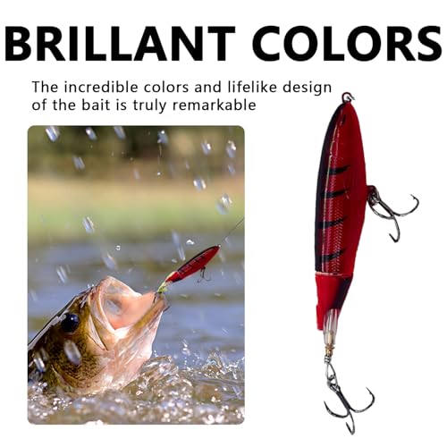 1-Pack Topwater Fishing Lures & Crankbaits Set - High-Action Popper Bass Lures with Rotating Tail, Saltwater/Freshwater Hard Baits for Trout, Pike, Catfish | Vibrating Lure Kit with Storage Box - color: dark red
