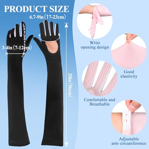 2 Pairs UV Protection Gloves Full Arm Sunblock Gloves with Ventilation Holes, Summer Sun Protection Gloves for Driving - color: Black White