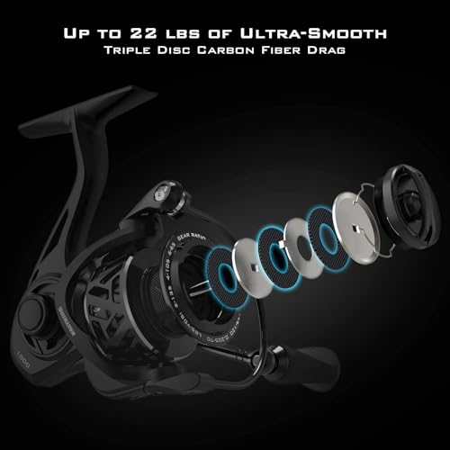 KastKing Zephyr Spinning Reels – 7+1/6+1 BB – Carbon Fiber Drag – Stainless Steel Shaft – Aluminum & CNC Spool – Black/Green/Orange – Sizes 500/1000 SFS – ICE Fishing Ready Reels! - color: Standard-Black, size: 2000