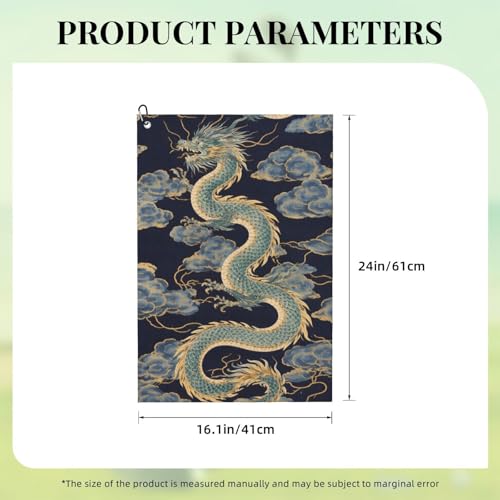 Traditional Dragon Art Golf Towel 16" X 24" with Clip Golfer Bags Accessories Gifts - color: Traditional Dragon Art