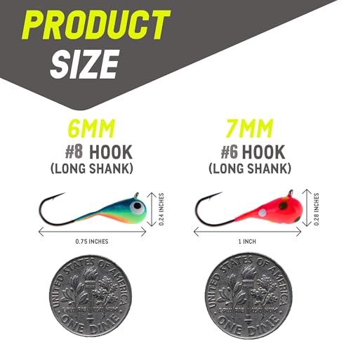 Reaction Tackle Tungsten Ice Fishing Jigs, Tear Drop Jig Heads that Glow with UV Light for Panfish, Crappie, Walleye, Perch, Trout and Bluegill - color: Wonder Glow Spots 6-pcs, size: 4 mm