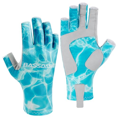 Bassdash ALTIMATE UPF 50+ Women’s Fishing Gloves UV Sun Protection Fingerless Gloves for Kayaking Paddling Hiking Cycling Driving Shooting Training - color: Water Ripple, size: X-Small