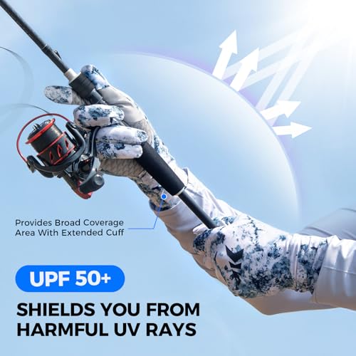 KastKing La Sal Pro Full Finger Fishing Gloves, UPF 50+ Sun Protection Gloves with Convertible Design, Ultralight Microfiber, Ultra-Soft Comfort, FrostWeave Cooling, Enhanced Grip, Four Sizes Options - color: Boulder Camo Ice, size: XX-Large