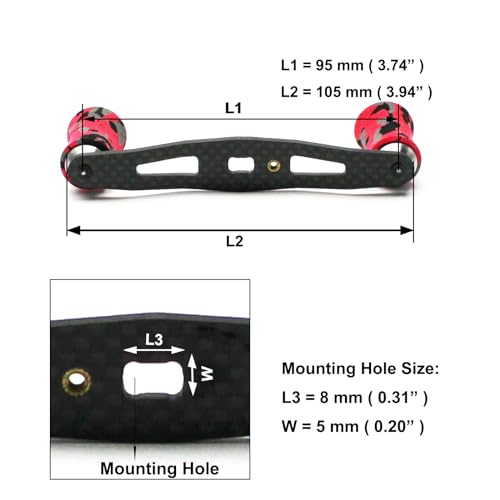Mr. Z 95mm Carbon Fiber Baitcasting Reel Handle Compatible for Abu Garcia Shimano Daiwa Light Weight Low Profile Casting Reel - color: CAMO Red, size: Right-handed