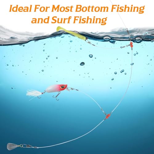 Fishing Leader Rigs Saltwater Tackle Rigs with Swivels Snaps, High Strength Wire Leaders Rigging Surf Fishing Gear Equipment for Lures Bait Hooks Catfish Walleye - color: Blue Nylon Leader, size: 24PCS, style: 2 Arm