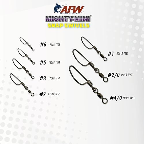American Fishing Wire Fishing Swivels - Mighty Mini 100% Stainless Steel Snap Crane Swivels, 3X Stronger Than Brass, For Terminal Tackle Box, Up to 600lb Test - Fishing Gear for Fishing Line Leaders - style: #5, 120 Lb, 50 Pc