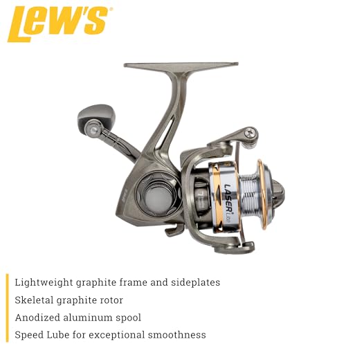 Lew's Laser Lite Spinning Fishing Reel, 6+1 Bearings, Graphite Frame and Sideplate, Speed Lube, Multi-Disc Drag - size: 100