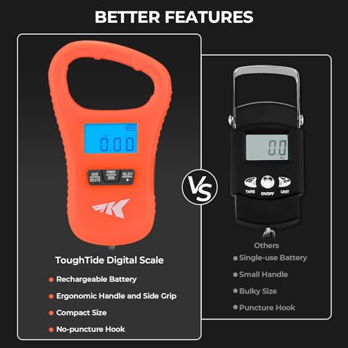 KastKing ToughTide Fishing Scale, USB Charging, 65lb Capacity, Ultra-Thin Digital Fish Scale, LCD Display, Ergonomic Handle, Fish Scales Digital Weight, Fishing Accessories for Men - color: B: Orange
