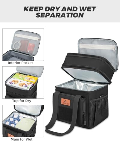 HSHRISH Expandable Large Tactical Lunch Box for Adults, Durable Insulated Lunch Bag with Shoulder Strap, Soft Cooler Bag for Men Work Outdoor Picnic Trips, 20 Can/16 L, Black