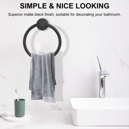 SetSail Towel Holder for Bathroom Wall Matte Black Towel Ring Stainless Steel Hand Towel Holder Heavy Duty Towel Hanger for Bath, Kitchen