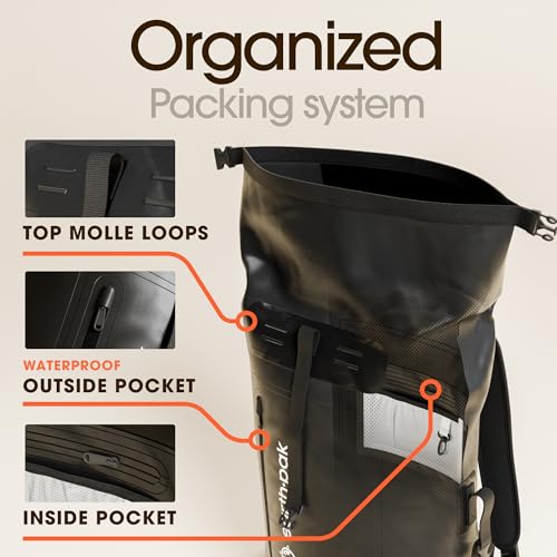 Earth Pak Waterproof Backpack - Heavy Duty Hiking Backpack - Roll-Top Closure Bag - Cushioned Dry Bag Waterproof Phone Case - color: Black, size: 35L