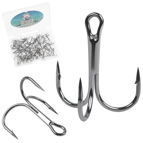 OROOTL Treble Fishing Hooks, 60pcs High Carbon Steel Treble Hooks with Ultra Sharp Barb Corrosion-Resistant Round Bend Triple Hooks for Lures Freshwater Saltwater - size: Size 4#, Pack of 60