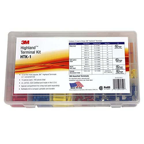 3M Highland Terminal Kit, HTK-1, 1 Kit of 180 Pieces | Includes Ring, Fork, Butt Splice and Disconnects, Refillable, Compact, Portable, Durable - style: Standard terminal kit