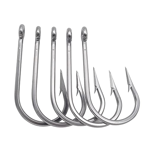 Saltwater Tuna Hooks– Stainless Steel Forged Ringed Extra Strong Big Game Fishing Hook for Giant Shark Salmon, Size 2/0-13/0 - size: 11/0#-5pcs