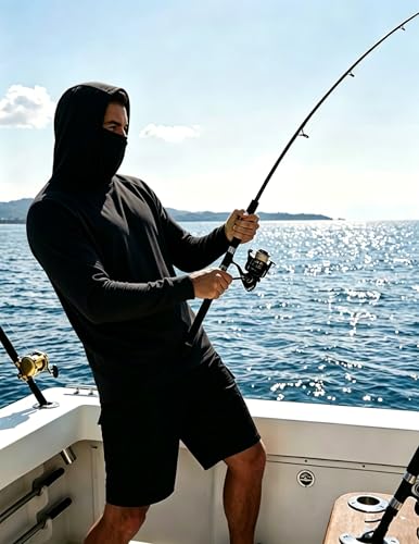 LeeHanTon Men UPF 50+ Sun Protection Hoodie Long Sleeve Shirts Dry-Fit UV Breathable Work Athletic Summer Pullover Sweatshirt - color: A-black-with Mask, size: Medium