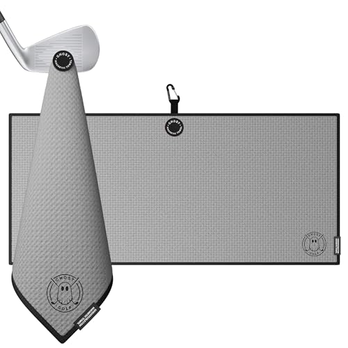 Ghost Golf Magnetic Towel (Caddie) - Ultra-Absorbent Microfiber Golf Towel | With Magnet for Golf Carts or Clubs - 18" x 40" Golfing Gear - Waffle Weave Pattern (Grey) - color: Grey