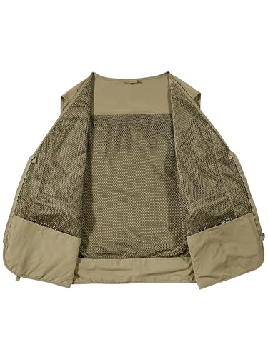 Lucrosun Men's Lightweight Outdoor Fishing Vest Utility Safari Vest with Pockets - color: Khaki, size: Medium
