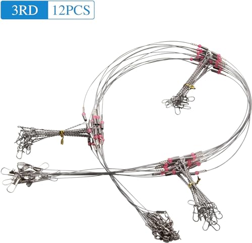 Fishing Leader Saltwater Freshwater,Stainless Steel Fish Rig with Swivel Snap Beads Connector Lure Bait and Hooks Fish Trace Lure Steel Wire Fishing Tackle Kit - color: 3arm 24pack