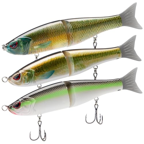 Bassdash SwimShad Glide Baits Jointed Swimbait Bass Pike Salmon Trout Muskie Fishing Lure,3-Pack - color: Fluorescent White Shad +Emerald Shiner +Lake Chub, size: 4.5in/0.65oz