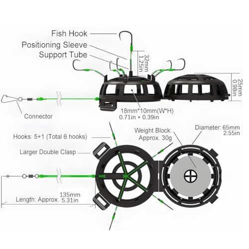 Reverse Bottom Bait Cage Fishing Hook, 360° Floating Bait Cage Fishing Hook, 6-Hooks Carp Feeder Rig, Spring Baits Cages Trap Fishings Hooks, Freshwater Saltwater for Carp, Catfish, Tilapia(1PC,No. 10 - color: 1pc, size: No. 10