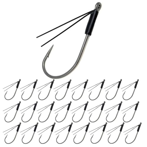 Reaction Tackle Neko Hooks - Weedless Finesse Fishing Hooks for Bass - High Carbon Steel Wacky and Neko Rig Hooks for Soft Plastic Worms (25-Pack) - size: #1 Fiber Guard