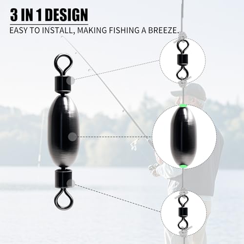 Natufish Fishing Sinkers – Bullet Weights, Drop Shot Weights, Bank Fishing Weights with Quick-Change Swivel for Saltwater/Freshwater – Brass Lead Weights Fishing Kit for Bass, Catfish - size: 40pcs-Six Sizes