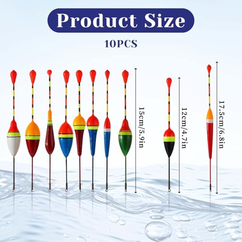 Giantree Fishing Floats Fishing Bobbers,10 Pcs Oval Trout Float Foam Fishing Floats Wood Slip Fishing Bobbers, Bobber Stopper Spring Stick Slip Floats Accessories for Catfish Trout Bass Fishing Line