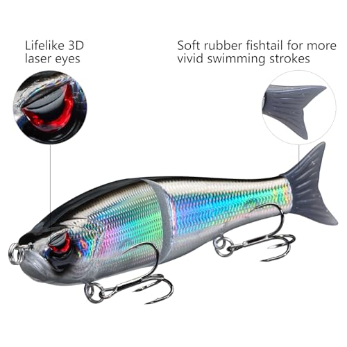 Bassdash SwimShad Glide Baits Jointed Swimbait Bass Pike Salmon Trout Muskie Fishing Lure - color: Black/Silver, size: 4.5in/0.65oz