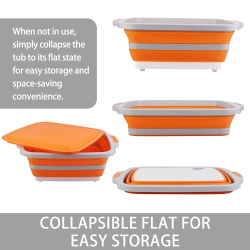 Tiawudi Large Collapsible BBQ Prep Tub with Lid(4.22 Gal/16L), Foldable Camping Sink with Colander, Cutting Board, Dish Basin for Kitchen, Bowl, Vegetable and Fruit, Storage Basket for Picnic